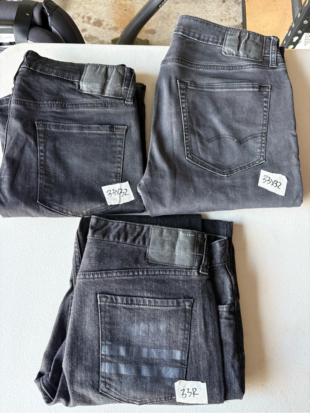 Thee pairs American Eagle Outfitters Men's Black Washed Slim-Straight Jeans